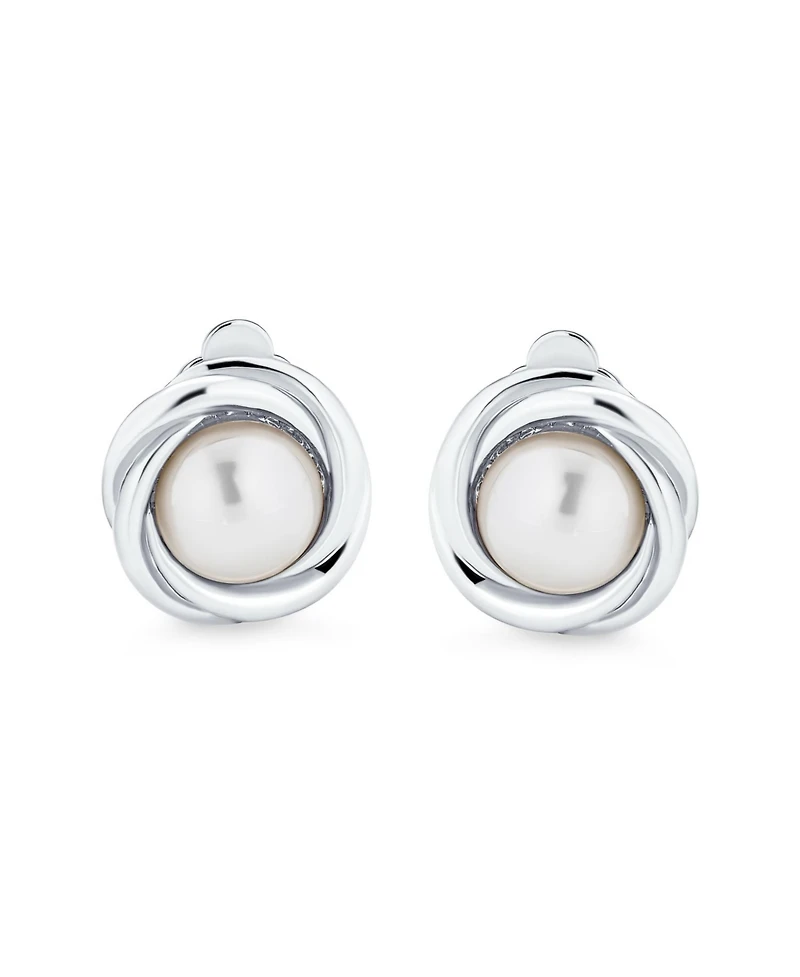 Bling Jewelry Twist Braided Rope Clip-On Earrings with Simulated Pearl Silver Gold Plated