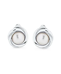 Bling Jewelry Twist Braided Rope Clip-On Earrings with Simulated Pearl Silver Gold Plated