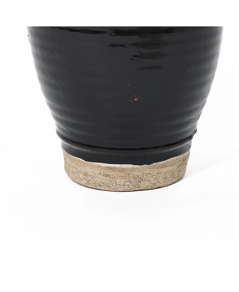 LuxenHome Black Jug 10-Inch Tall Terracotta Vase with Two Handles
