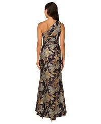Adrianna Papell Women's Jacquard One-Shoulder Gown