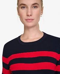 Nautica Jeans Women's Crewneck Stripe Sweater with Button Sleeve