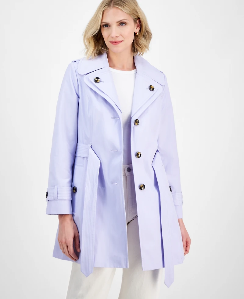 London Fog Women's Single-Breasted Hooded Belted Trench Coat