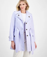 London Fog Women's Single-Breasted Hooded Belted Trench Coat