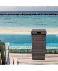 Slickblue Rattan Trash Can with Top Cover and Iron Frame Stylish Durable Waste Solution for Indoor or Outdoor Use