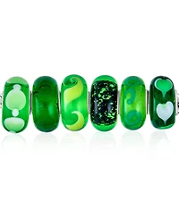 Bling Jewelry Mixed Set Of 6 Bundle Translucent Shades Of Green Swirl Floral Murano Glass Swirl Charm Bead Spacer .925 Sterling Silver Core Fits Europ