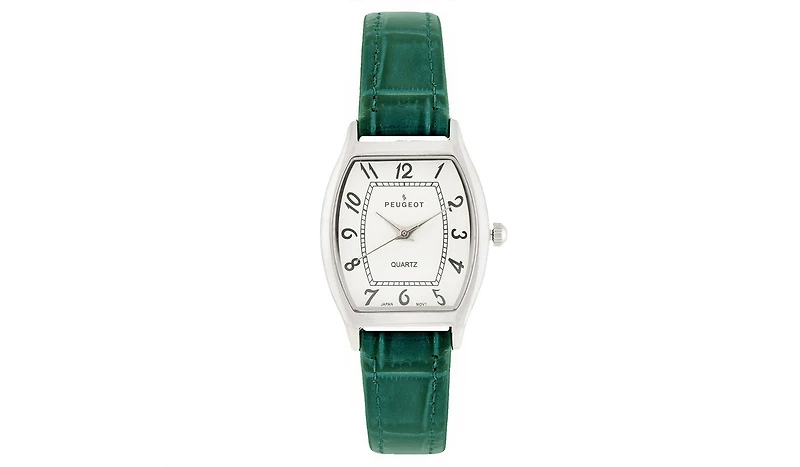 Peugeot Women 26 x 32mm Cushion Shape Watch with Green Leather Band