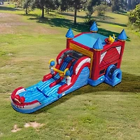 JumpOrange Queen Commercial Grade Bounce House Water Slide with Dual Lane and Detachable Pool for Kids and Adults (with Blower), Tunnel Entrance, Bask