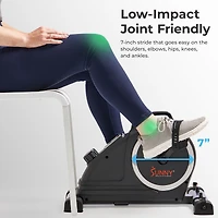 Sunny Health & Fitness Magnetic Compact Under-Desk Mini Pedal Exercise Bike w/Resistance Bands & Free SunnyFit App Connectivity