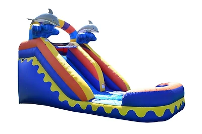 JumpOrange Commercial Grade Inflatable 14' Dolphin Splash Xtreme Party Water Slide, 100% Pvc Vinyl With Air Blower