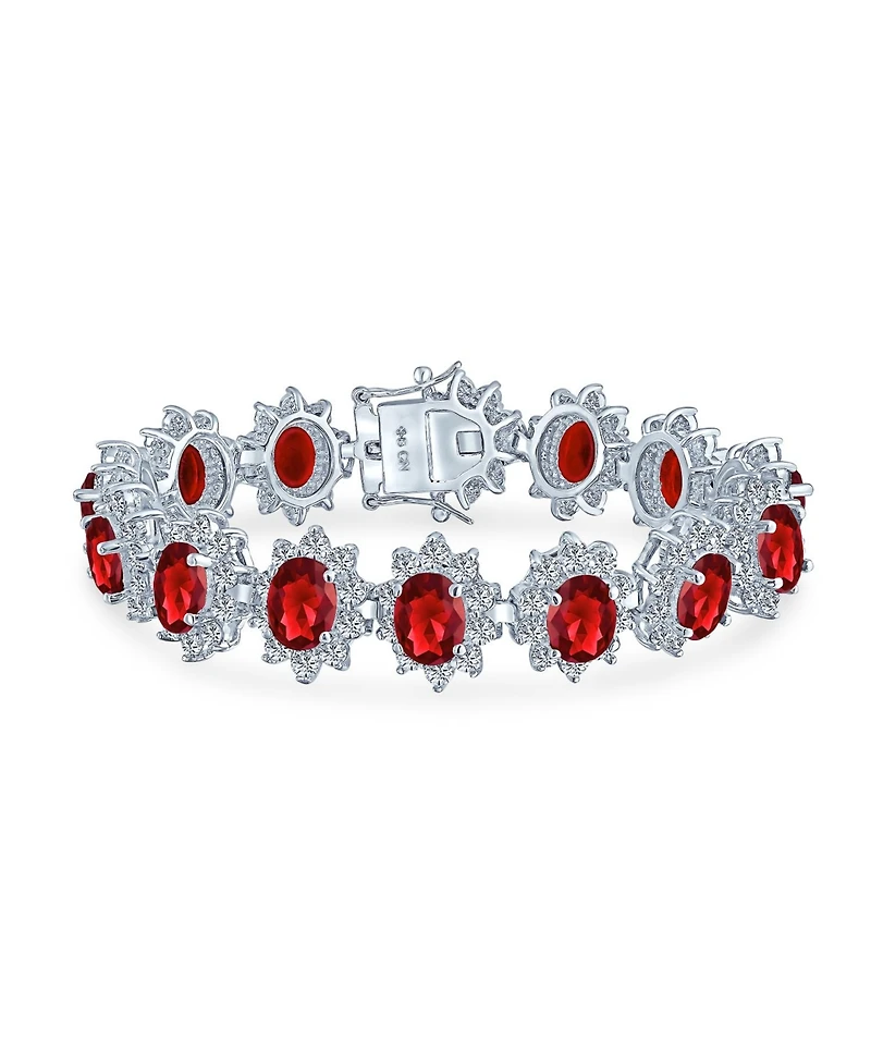 Bling Jewelry Crown Halo Large Oval Cz Fashion Tennis Statement Bracelet Cubic Zirconia Silver Plated Brass