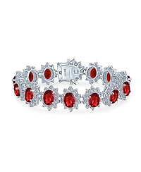 Bling Jewelry Crown Halo Large Oval Cz Fashion Tennis Statement Bracelet Cubic Zirconia Silver Plated Brass