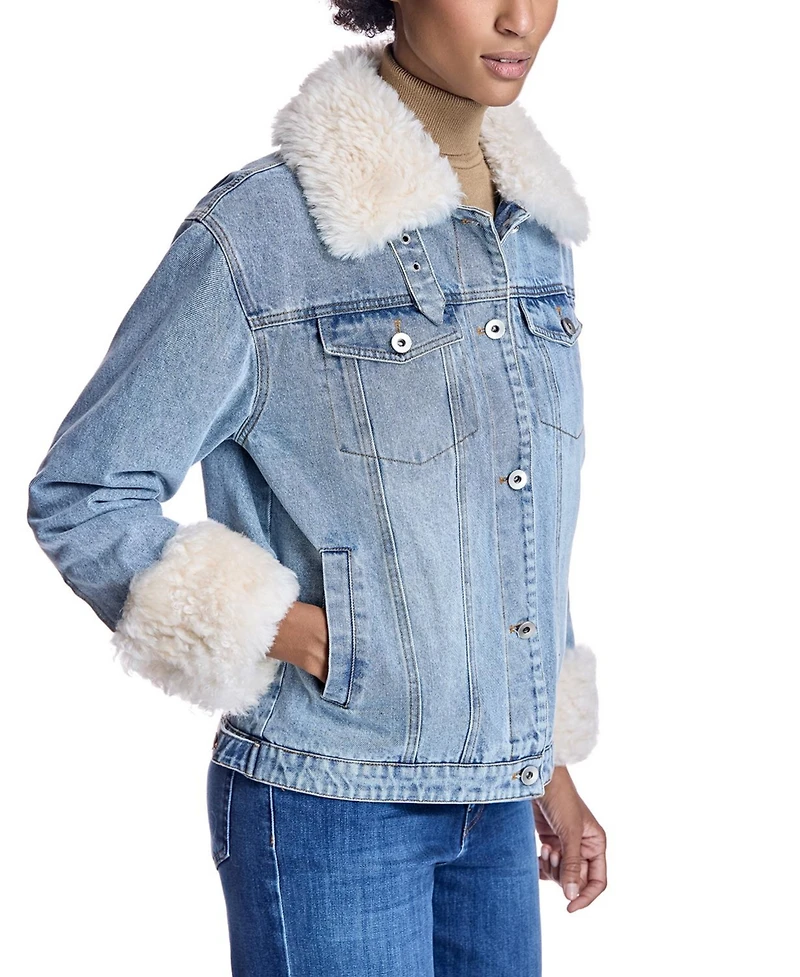 Julia & Stella by Maximilian Women's Denim Jacket with Shearling Trim