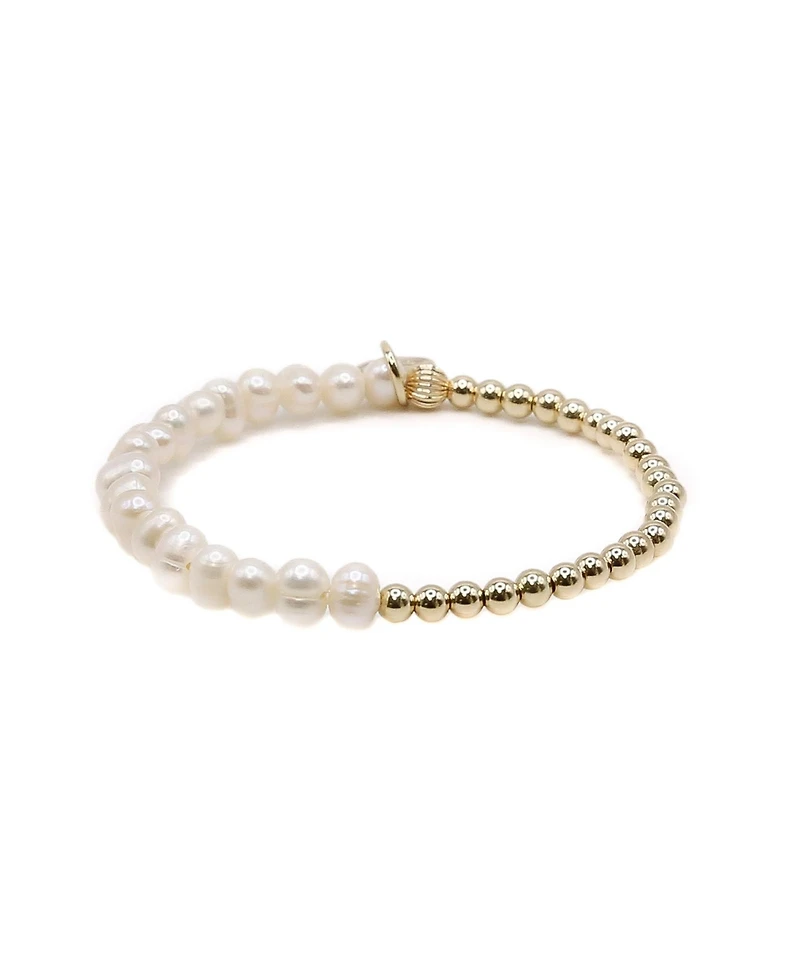 Non-Tarnishing Gold Filled 4mm Ball and Freshwater Pearl Stretch Bracelet
