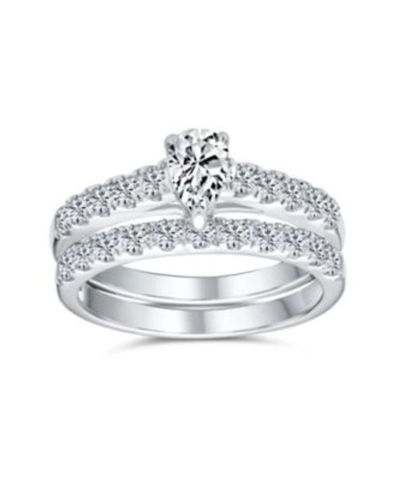 Bling Jewelry Teardrop Solitaire Cubic Zirconia 1ctw Cz Ring Set For Women .925 Sterling Silver