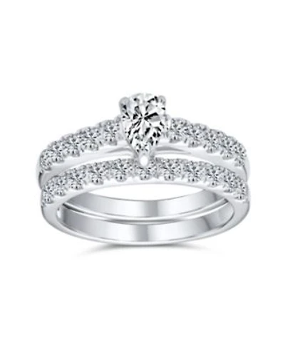 Bling Jewelry Teardrop Solitaire Cubic Zirconia 1ctw Cz Ring Set For Women .925 Sterling Silver