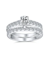 Bling Jewelry Teardrop Solitaire Cubic Zirconia 1ctw Cz Ring Set For Women .925 Sterling Silver