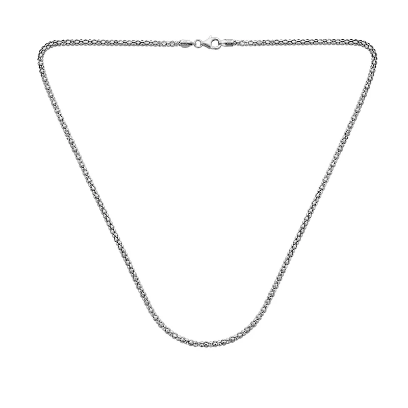 Bling Jewelry Bali Style Popcorn Coreana Chain Necklace Black Oxidized Sterling Silver 3MM 16 Inches