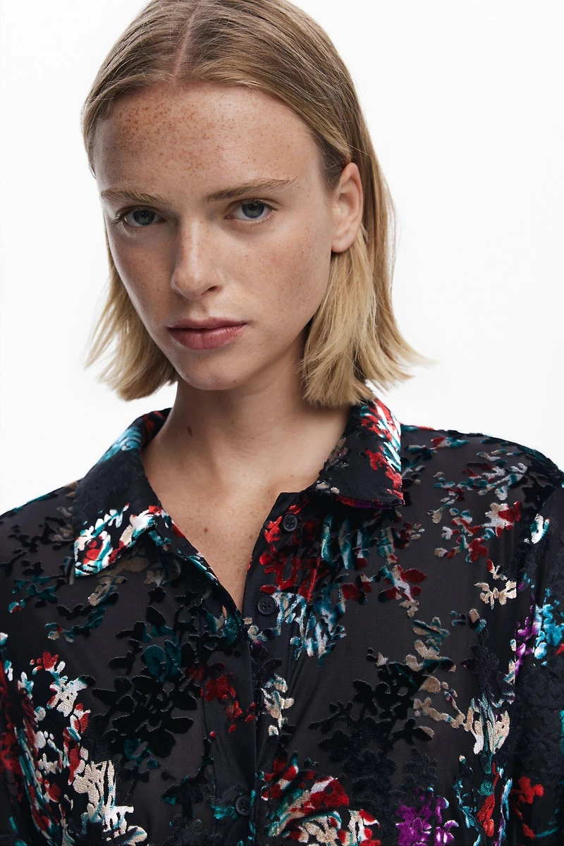 Desigual Women's Buttoned floral tulle T-shirt