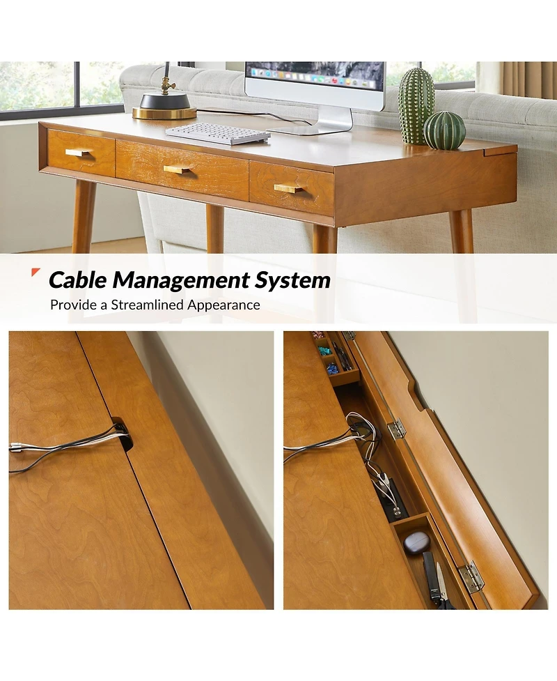 Hulala Home Toby Mid-Century Modern 48" Mid Century Computer Desk with Cable Management