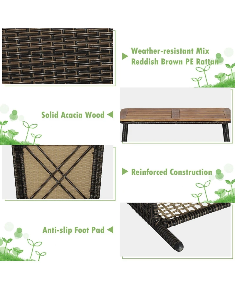 4 Pieces Patio Rattan Furniture Set with 2-Tier Coffee Table