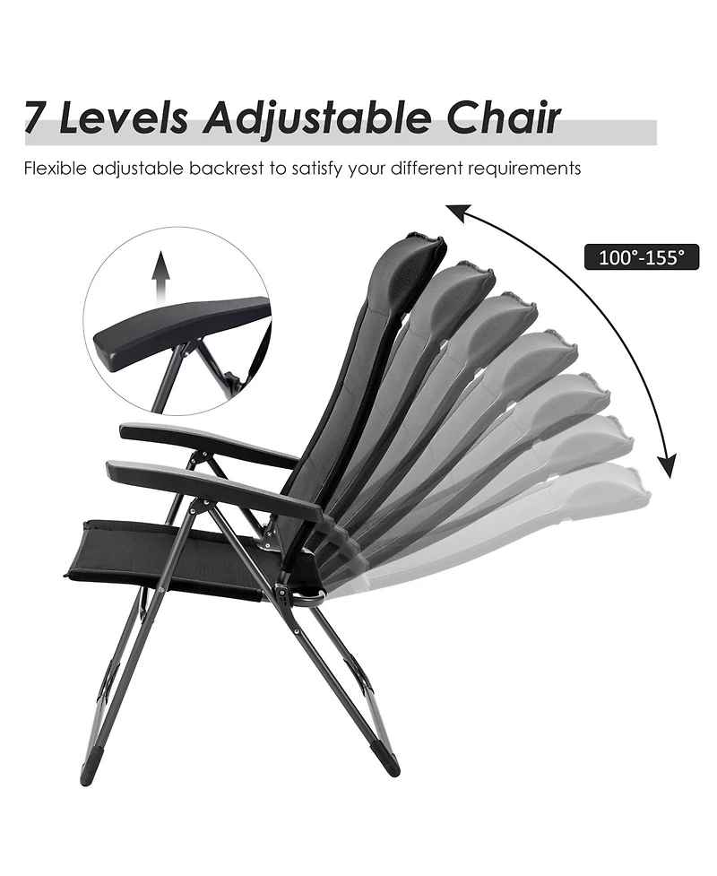 Sugift 2 Pieces Portable Patio Folding Dining Chairs with Headrests Adjust