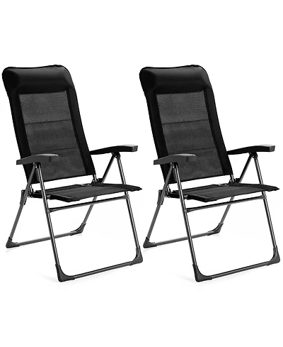Sugift 2 Pieces Portable Patio Folding Dining Chairs with Headrests Adjust