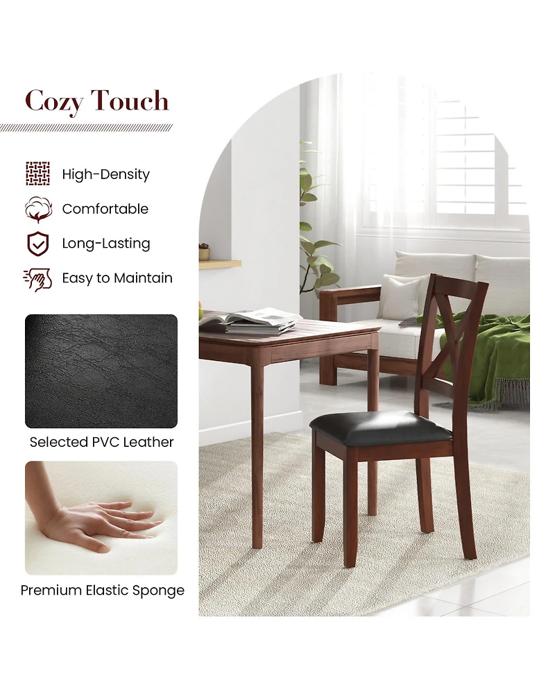 Sugift Set of 2 Wooden Kitchen Dining Chair with Padded Seat and Rubber Wood Legs