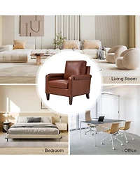 Kunz Transitional Genuine Leather Armchair with Removable Back Cushion