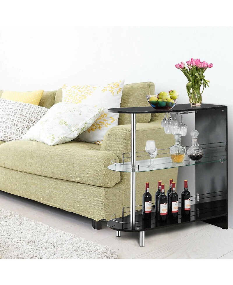 Sugift 2-holder Bar Table with Tempered Glass Shelf