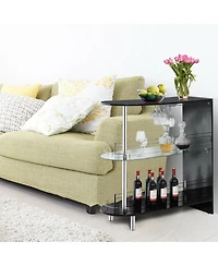 Sugift 2-holder Bar Table with Tempered Glass Shelf