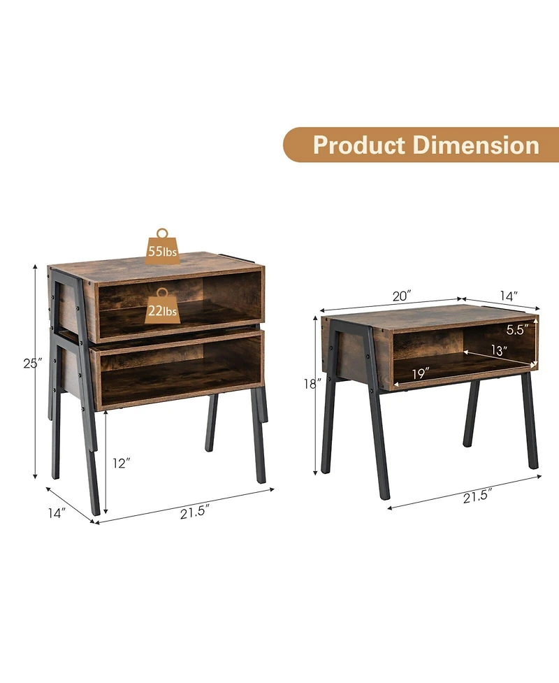 Sugift Stackable Nightstand Shelf Accent Table with Metal Frame