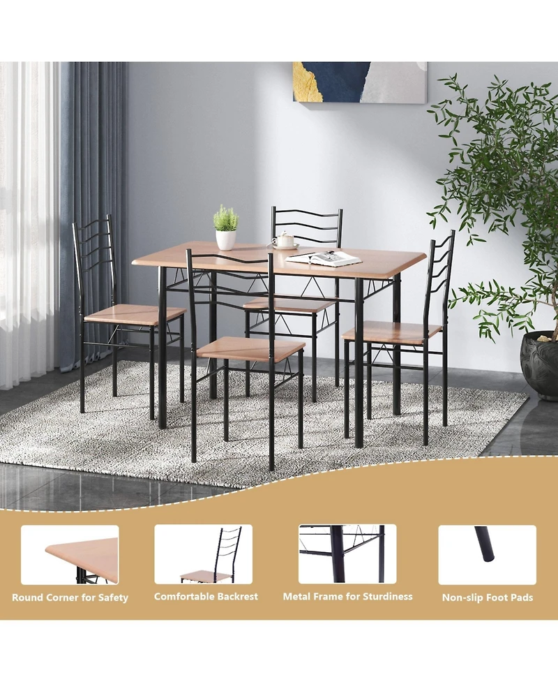 Sugift 5 Pieces Wood Metal Dining Table Set with 4 Chairs