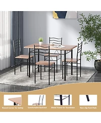 Sugift 5 Pieces Wood Metal Dining Table Set with 4 Chairs