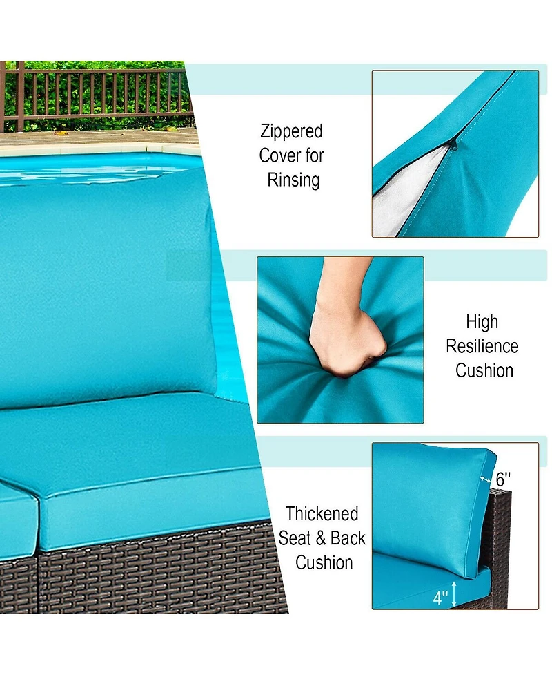 Skonyon 2 Pieces Patio Rattan Armless Sofa Set with 2 Cushions and 2 Pillows