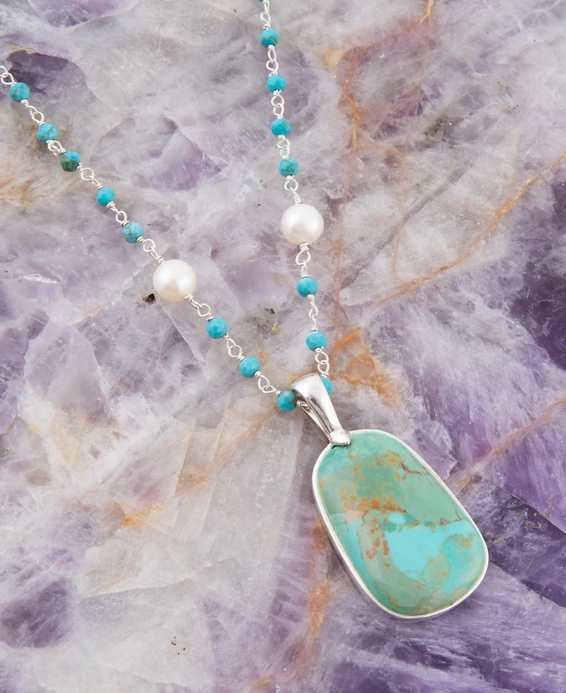 Barse Madeleine Genuine Turquoise Silver Abstract Pendant Necklace
