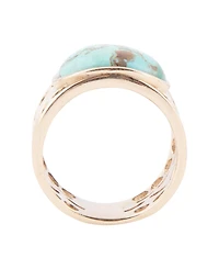 Barse Open Genuine Blue Turquoise Bronze Oval Ring