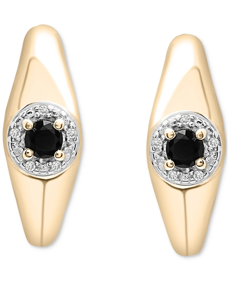 2-Pc. Set Onyx & Diamond Accent Ring & Matching Small Hoop Earrings in 14k Gold-Plated Sterling Silver