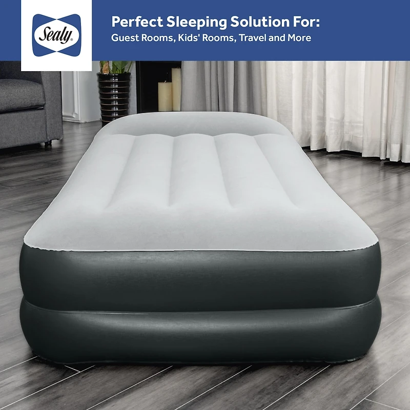 Sealy Baby Tritech Twin Sized 16" Air Mattress Bed 2 Person w/Built-In Ac Pump & Bag