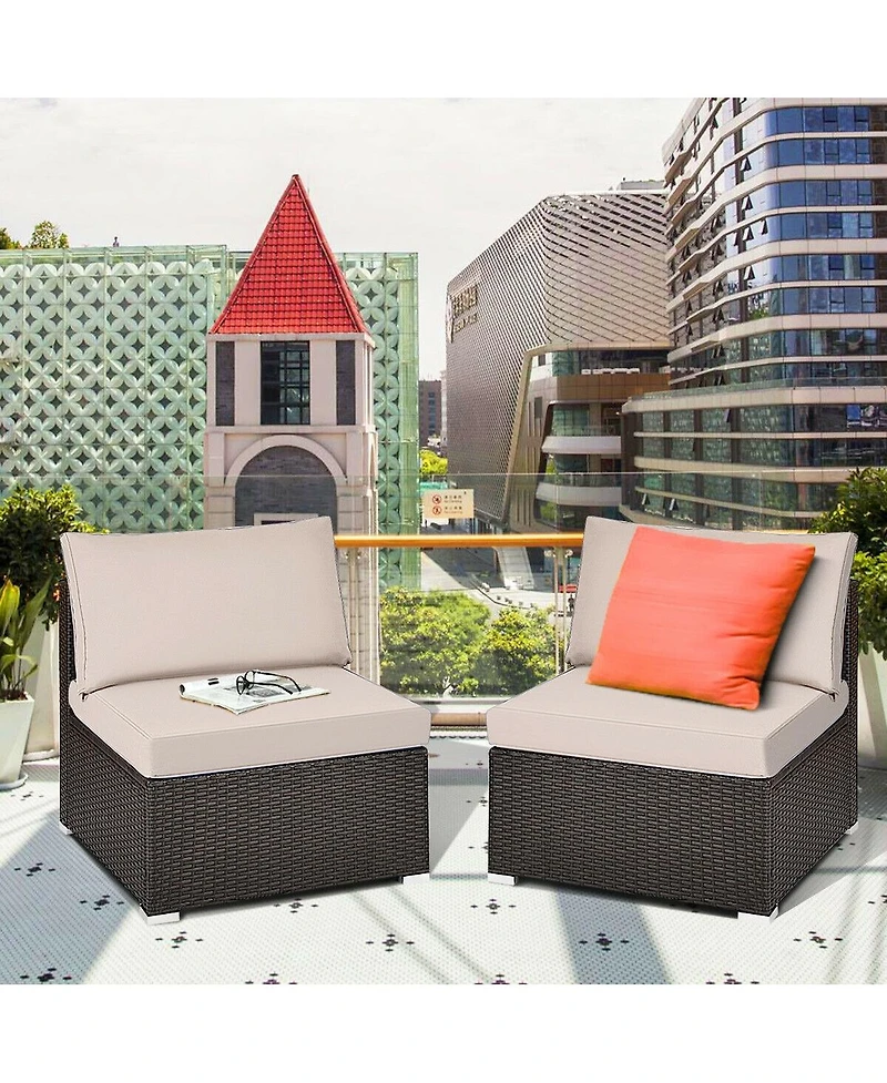 Skonyon 2 Pieces Patio Rattan Armless Sofa Set with 2 Cushions and 2 Pillows