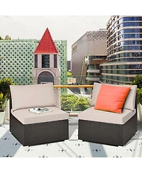Skonyon 2 Pieces Patio Rattan Armless Sofa Set with 2 Cushions and 2 Pillows