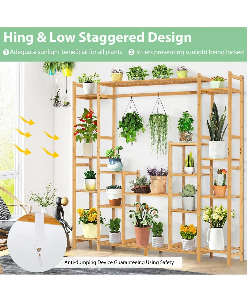 Skonyon 9-Tier Bamboo Plant Stand with Hanging Rack