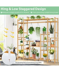Skonyon 9-Tier Bamboo Plant Stand with Hanging Rack