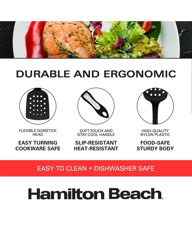 Hamilton Beach Slotted Spatula Turner Hard Plastic Heat-Resistant 14in Soft-Touch Ergonomic Handle Heavy Duty, Spatulas Turner for Vegetables & Flippi