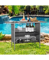 Sugift Outdoor Patio Wicker Bar Table with Metal Shelves