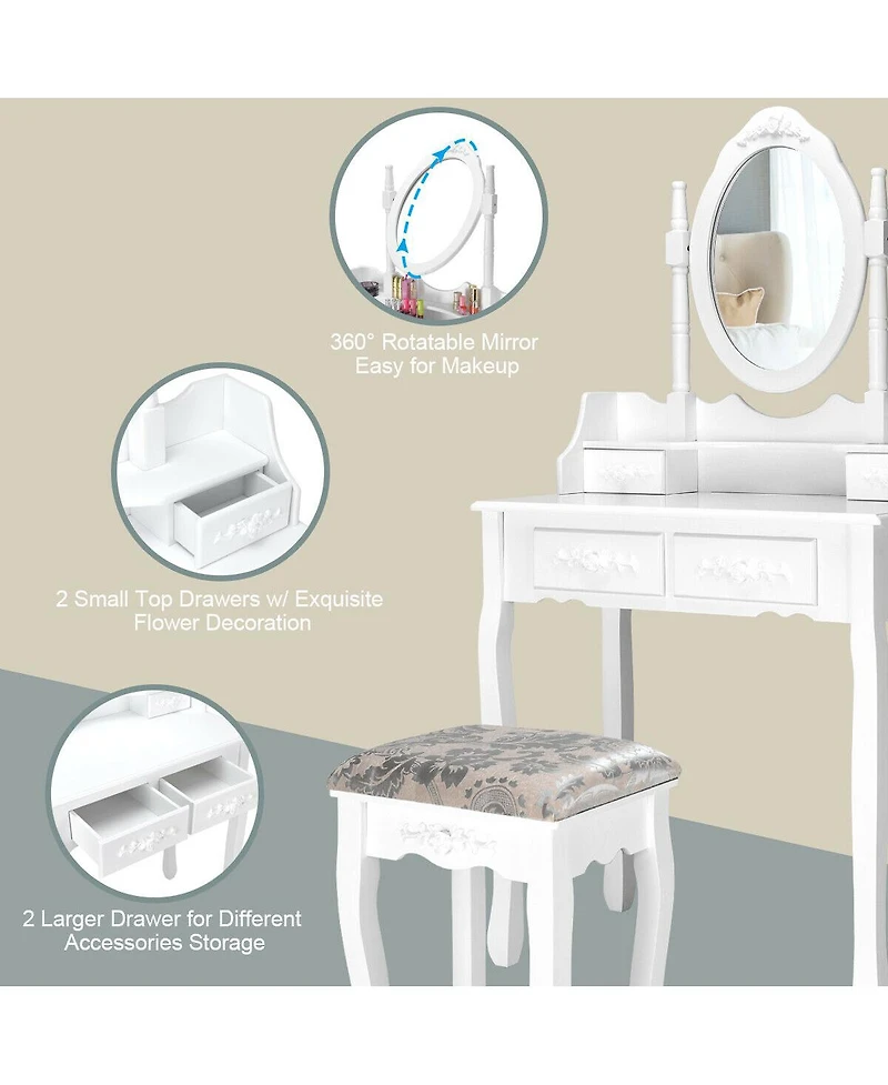 Sugift Vanity Table Set with Oval Mirror and 4 Drawers