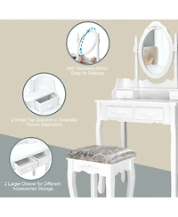 Sugift Vanity Table Set with Oval Mirror and 4 Drawers