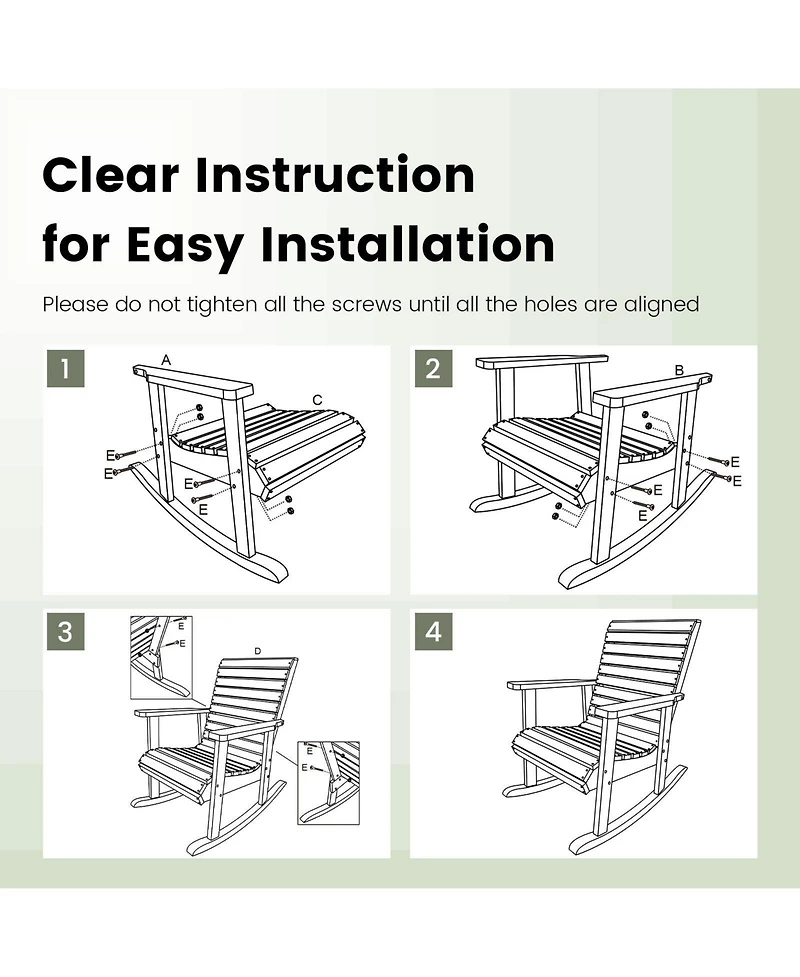 Sugift Outdoor Fir Wood Rocking Chair with High Backrest