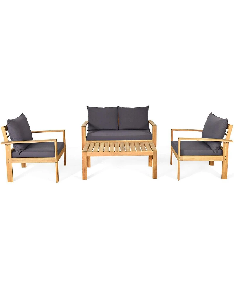 Inolait Outdoor 4 Pieces Acacia Wood Conversation Sets with Water Resistant Cushions