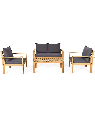 Inolait Outdoor 4 Pieces Acacia Wood Conversation Sets with Water Resistant Cushions