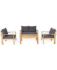 Inolait Outdoor 4 Pieces Acacia Wood Conversation Sets with Water Resistant Cushions